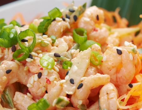 chinese cuisine .salad of shrimp, mixed greens 