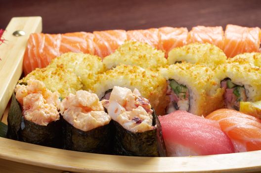 Assorted sushi Japanese food on the ship   traditional japanese food.
