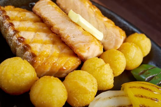 Japanese cuisine .Salmon Steak with Vegetable 