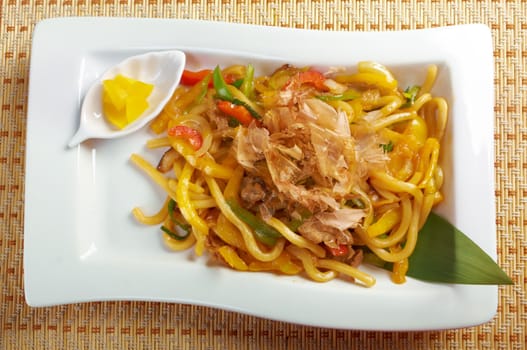 udon noodles with beef .Japanese cuisine