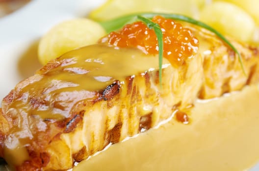 Salmon  with potato .Shallow depth-of-field