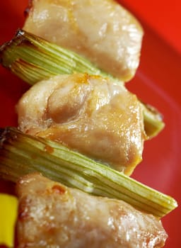 Japanese skewered chicken,Yakitori  .closeup