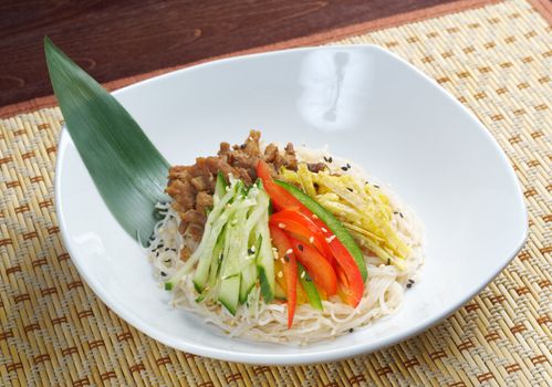 udon noodles with beef.Japanese cuisine