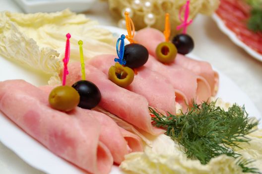 Slices of ham and cheese.closeup,