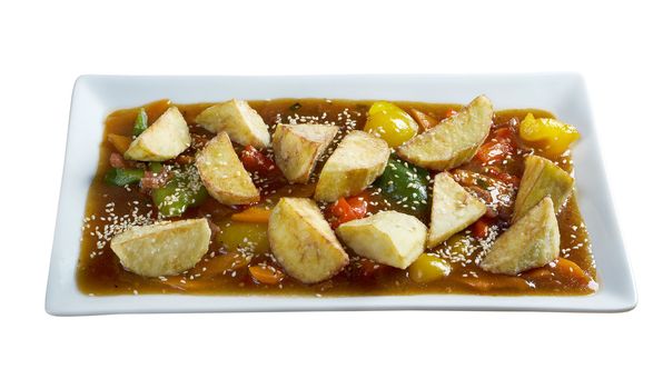 chinese cuisine .stewed mutton with vegetable.isolated on white background. clipping Path 