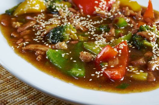 chinese cuisine .pork with tart sweet sauce,pineapple and pepper