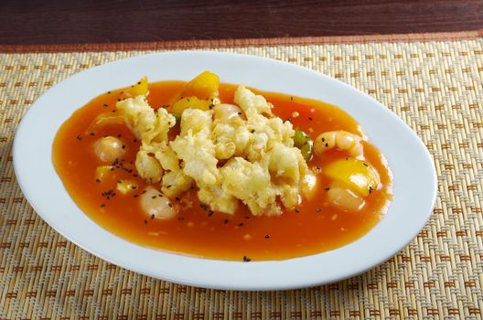 Japanese cuisine .Seafood tempura vegetable