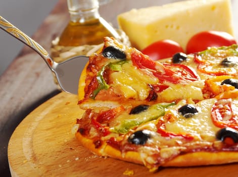 home pizza m paprika and olive Closeup .Shallow depth-of-field