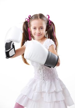 young beautiful girl ready to box