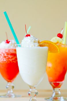 Mixed tropical drinks at a Mexican restaurant.