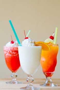 Mixed tropical drinks at a Mexican restaurant.