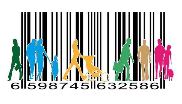 pedestrians or customers of a supermarket on a barcode