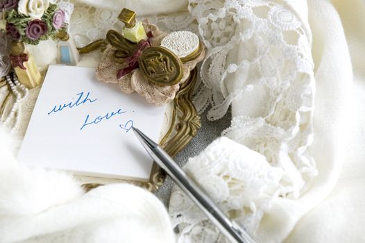 with love note put on white wool scarf