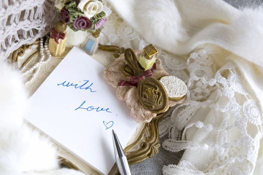 note pad with text with love in romance style