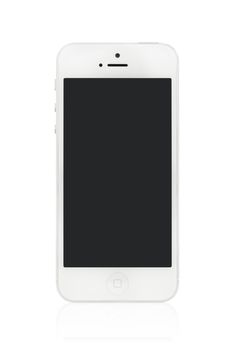 Kiev, Ukraine - January 9, 2013: The new white Apple iPhone 5, sixth generation version of the iPhone is slimmer and lighter model with new high-resolution, 4-inch screen display.