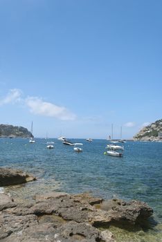 View of the ocean and yachts, Majorca, Spain