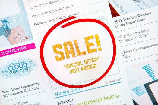 Internet advertisement with text "SALE" and "SPECIAL OFFER" and red circle selection around.