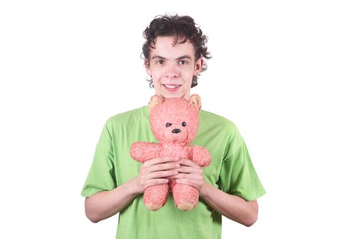 The boy and toy on a white background