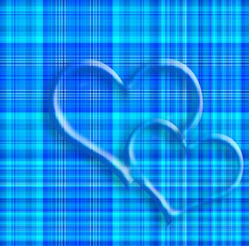 valentine card, two hearts on blue plaid