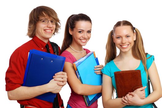 Happy smiling student standing and holding books