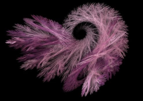 Heart shape pink fractal picture on the dark background
