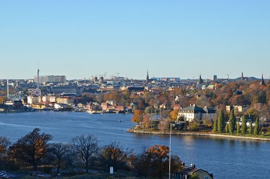 View over Stockholm and djurgården. Photo taken from Nacka in the fall 2012.