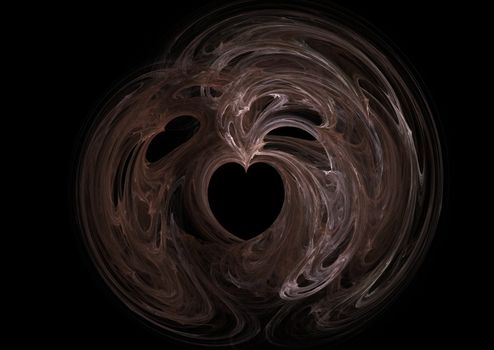 Heart shape brown fractal picture on the dark background