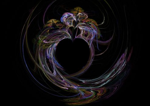 Heart shape multicolored fractal picture on the dark background