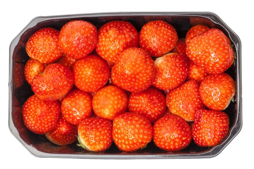 Fresh Strawberries in a Plastic Container on a white background.