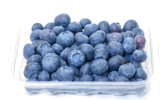 Fresh Blueberries in Plastic Container on white background