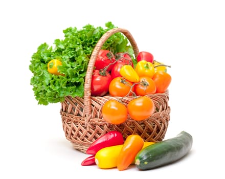 Mixed Fresh Vegetables in Basket, on white background