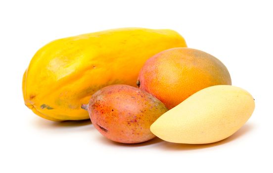 Fresh Papaya and Mango on a white background