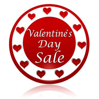 3d red circle banner with text valentines day sale and hearts symbols, holiday and business concept