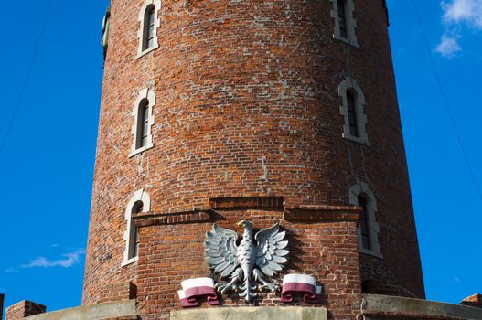 An image of brick lighthouse from the second world war in Kolobrzeg. Poland
