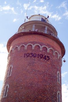 An image of brick lighthouse from the second world war in Kolobrzeg. Poland