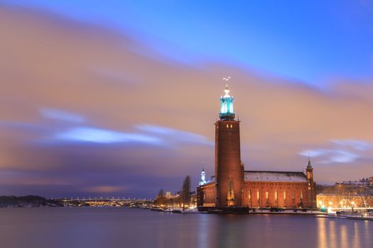 Architecture Stockholm City Hall at dusk twilight Sweden 