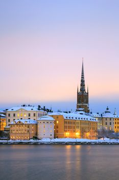 Cityscape of Gamla Stan Old Town Stockholm city at dusk Sweden