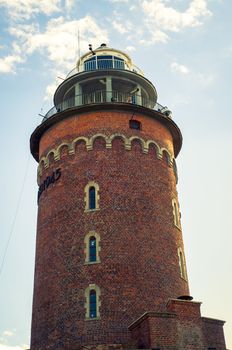 An image of brick lighthouse from the second world war in Kolobrzeg. Poland
