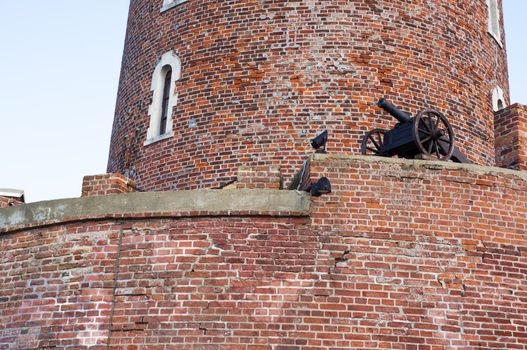 An image of brick lighthouse from the second world war in Kolobrzeg. Poland