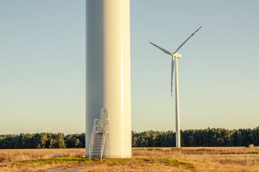 An image of windturbines at dusk