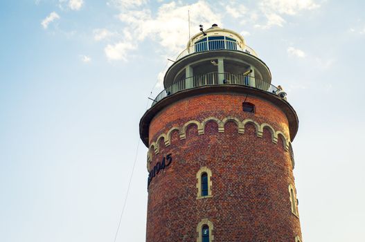 An image of brick lighthouse from the second world war in Kolobrzeg. Poland