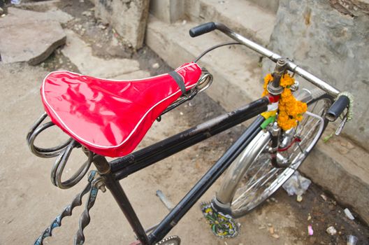 vinatge rickshaw bicycle in Varanasi street, India