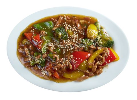 chinese cuisine .pork with tart sweet sauce,pineapple and pepper
