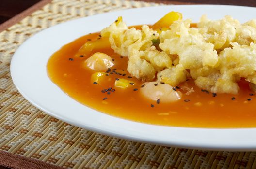 Japanese cuisine .Seafood tempura vegetable