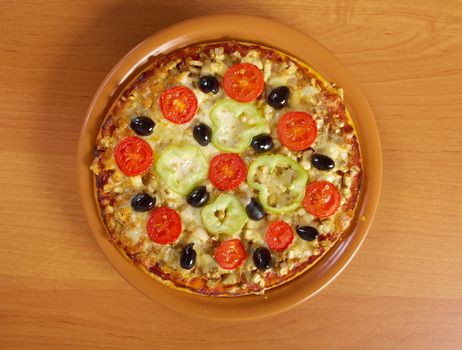 .home pizza with tomato and eggplant  Closeup 