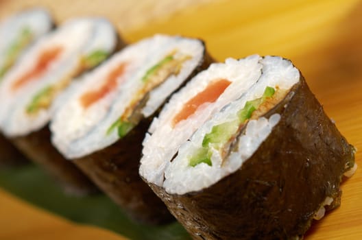 Japanese sushi  traditional japanese food.Roll made of Smoked fish