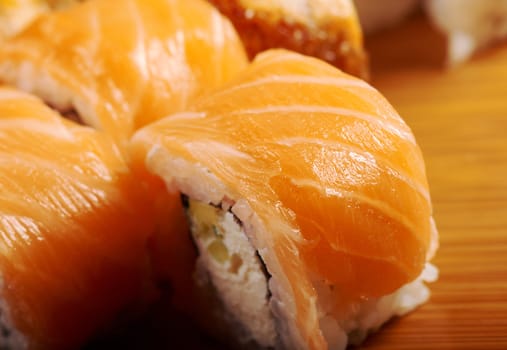 Japanese sushi  traditional japanese food.Roll made of salmon