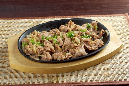 .Chinese dish -pork  with vegetables close-up 
