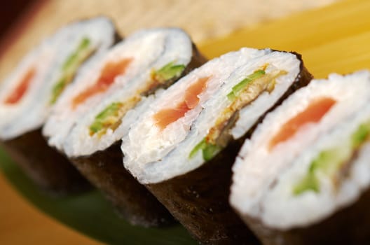 Japanese sushi  traditional japanese food.Roll made of Smoked fish