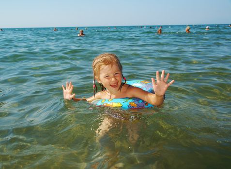 ittle girl on the beach.Mediterranean Resort Antalya Turkey